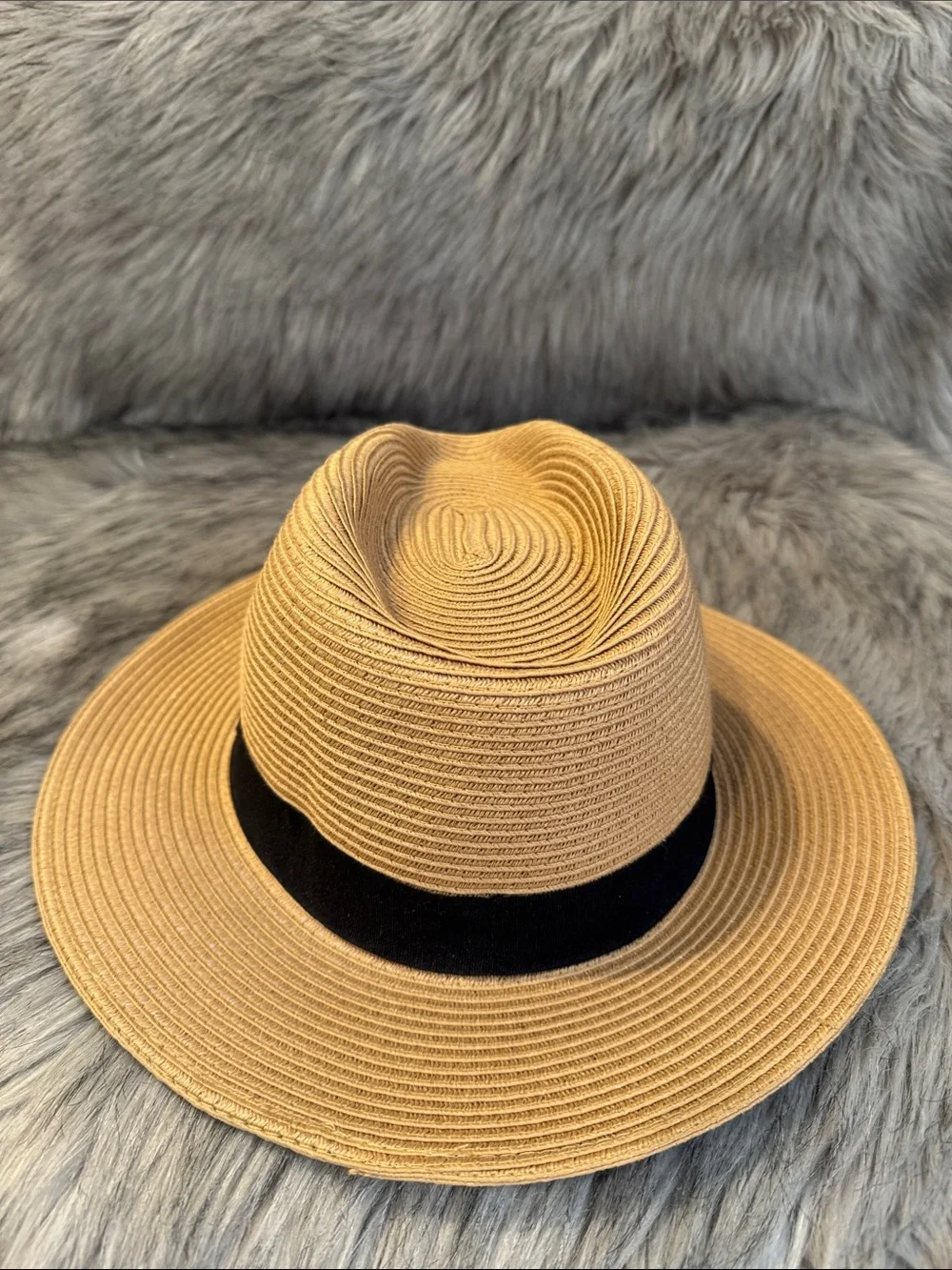 Carkella Straw Fedora Hat with Black Band - Tan Size XL